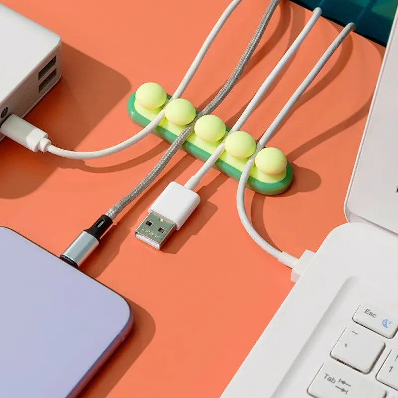 Cute Pea Cable Clips management, Cute Pea Shaped Residue-Free Wire Holder, No Drill Adhesive Multi-Purpose Cord Organizer for Car Office Desk Workbench Bedside Nightstand Metal