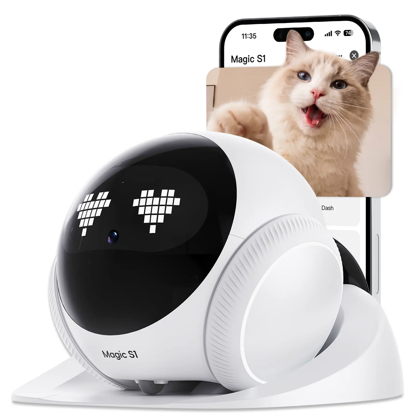 Magic S1 Mobile Pet Companion Robot, 1080P Night Vision Pet Camera, App Remote Control, Two-Way Audio, Auto Self-Charging, Interactive Laser Toy for Cat & Dog, Whole Home Moving Security Cam
