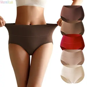 Women's High-Waist Plus-Size Basic Cotton Briefs - 5-Pack Antibacterial, Soft, Breathable, Stretchy, Full-Coverage, Durable Maillard Color Panties for Daily Wear & Sport Outdoor Lingerie