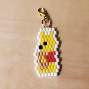 Poo Bear Beaded Charm Cute Unisex Keychain Mini Perler Beads Silver Tone Clasp Live Keychains