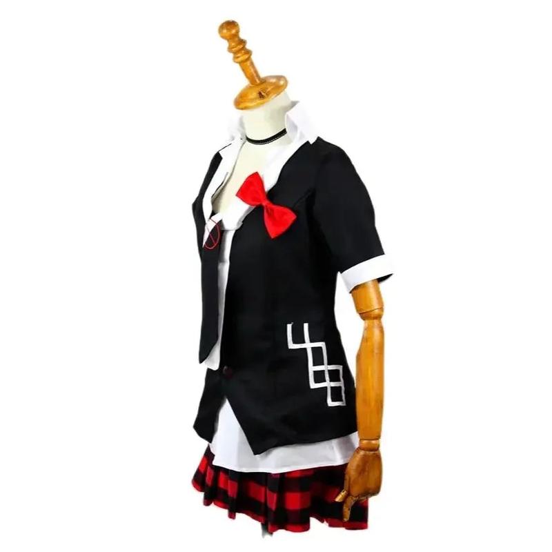 Anime Game Danganronpa Cosplay Costume Enoshima Junko Uniform Cafe Work Clothe Short Skirt Monokuma Headwear Double Ponytail Wig