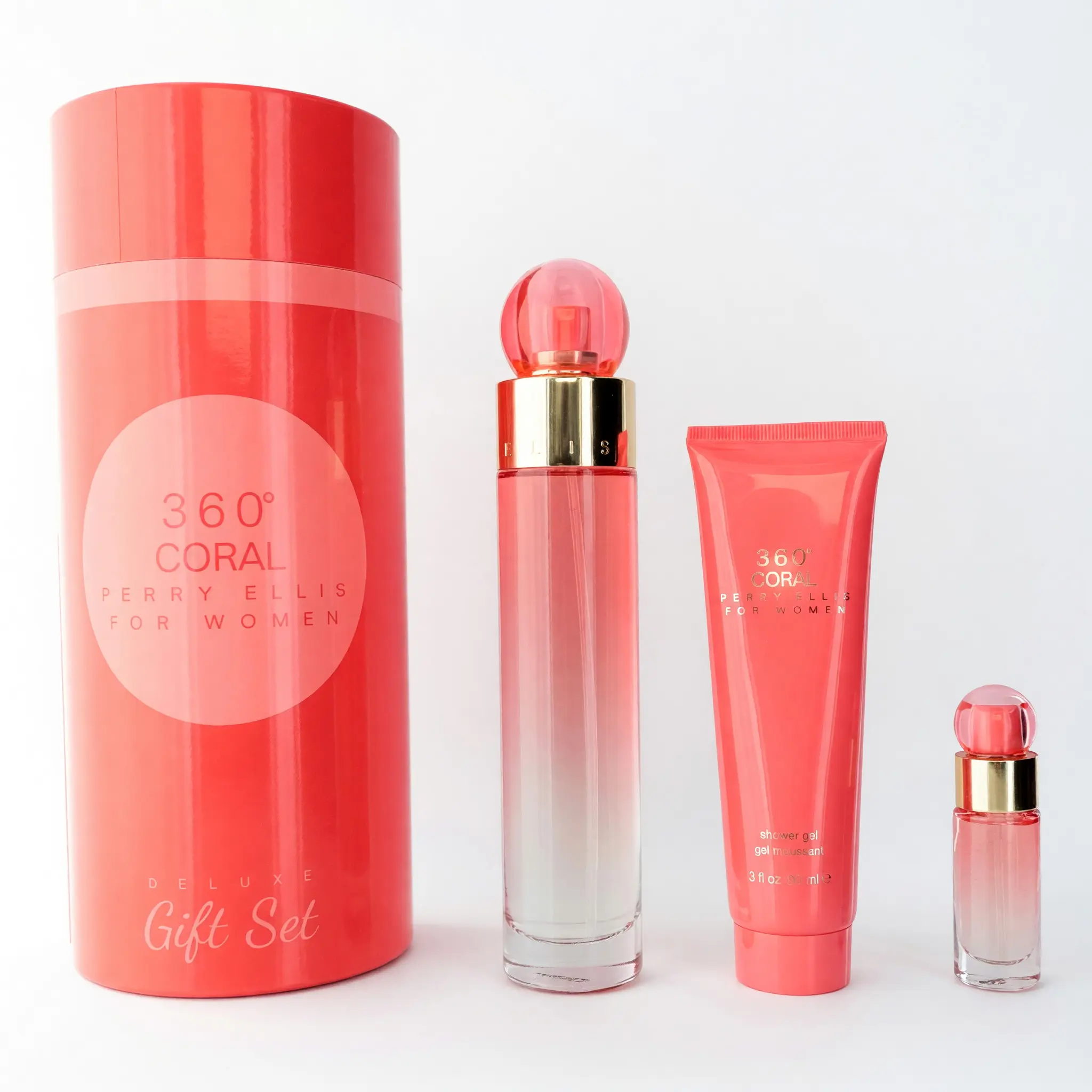 Women's Perry Ellis 360 Coral Fragrance Set - 3-Piece Peach-Scented Aroma & Body Care Gift Set
