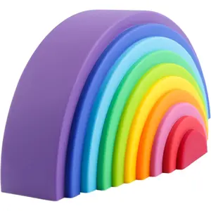 Silicone Rainbow Stacker - Montessori Nesting Puzzle Stacking Sensory Toys for Kids and Toddlers, 10 Layers Vibrant