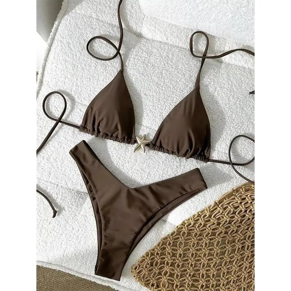 Vzvn Sexy Solid Laced Up Brazil Bikinis Women Split Swimsuit Beach Vacation Bikini 2026 All Season Backless Bikinis 2 Piece Set