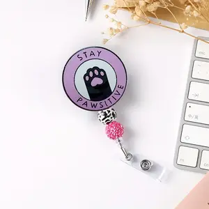 1PC "Cute Paw Wish Positive Energy" A shiny, stretchable Badge Decoration with beads as a gift for nurses, doctors, medical workers, office workers, during festivals, etc.