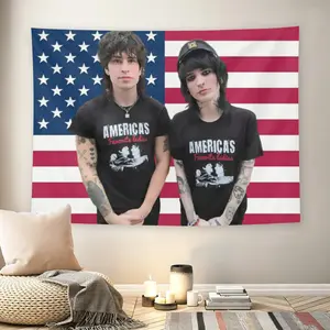 America's Favorite Ladies Emo Duo American Flag Wall Flag, Y2K 2000s Pop Punk Aesthetic, Mid-century Modern Black Flash Manga Style, For Adult Fans, Emo Culture Decor, Living Room Bedroom Tapestry