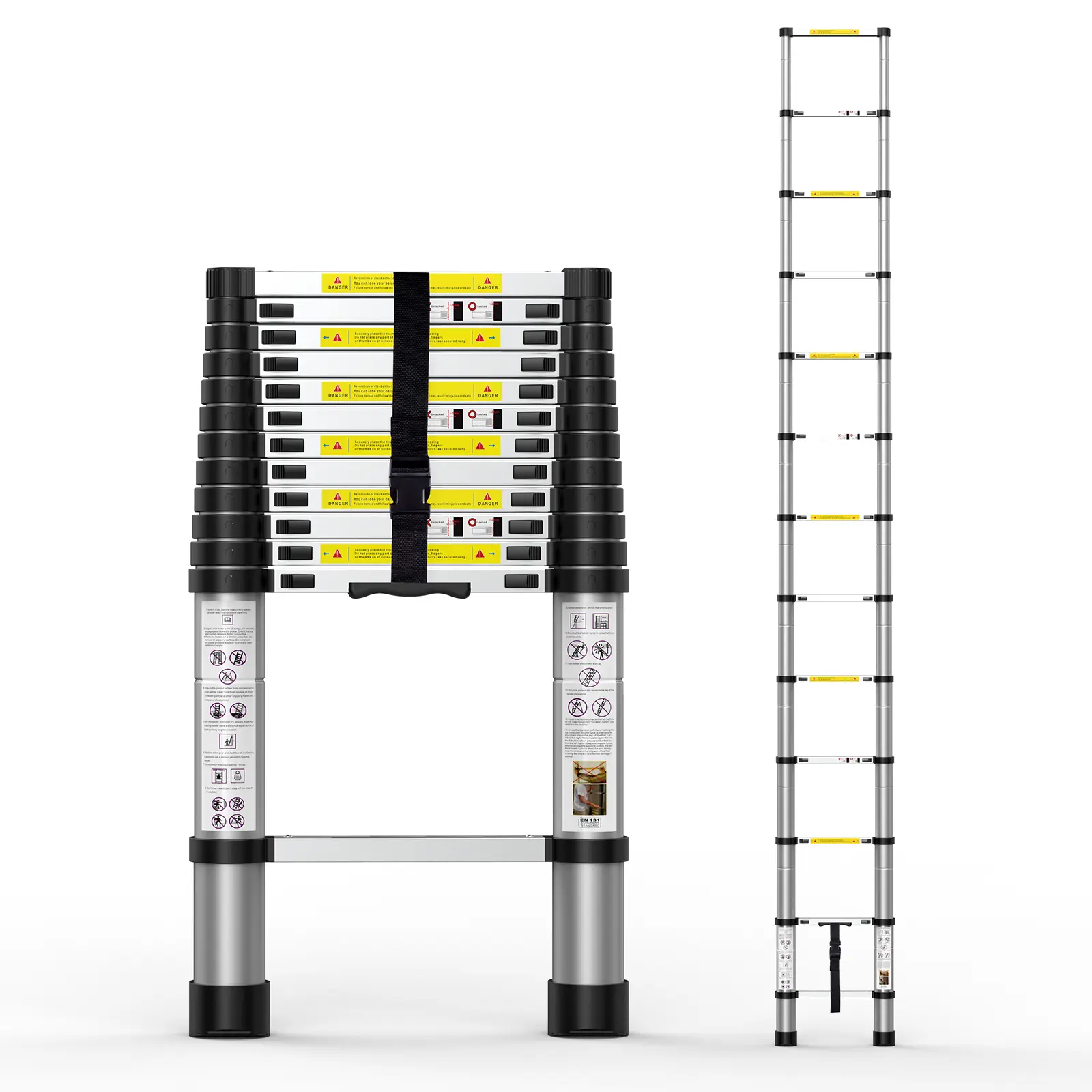 SocTone Adjustable Aluminium Telescopic Ladder, Lightweight Collapsible Ladder with 2 Triangle Stabilizers, Heavy Duty 330lbs Max Capacity, Multi-Purpose for RV, Outdoor Work, Adjustable Ladder