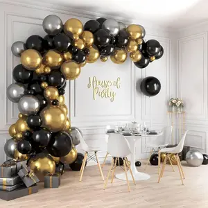 118pcs Metal Metallic Gold and Black Balloons Garland Arch Kit, Assorted Sizes for Graduation, Birthday, Party Decorations Supplies