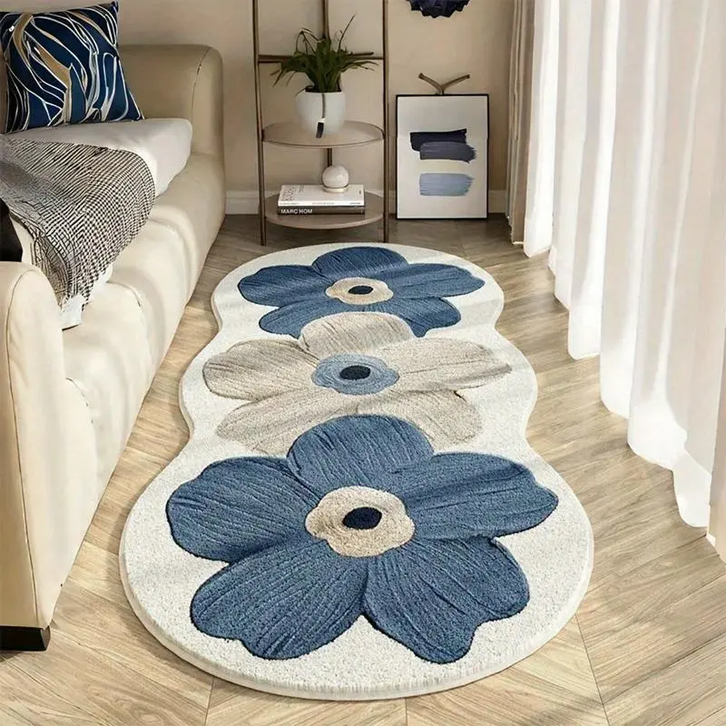 Soft Faux Wool Bedside Rug, Floral Pattern Design, Thickened Bedroom Carpet, Home Decor Rug, Unique Rugs, Stylish Comfortable Decoration, Home Decorative Rug, Non-Sensitive Goods, Flower Pattern Rugs, Soft Area Rug