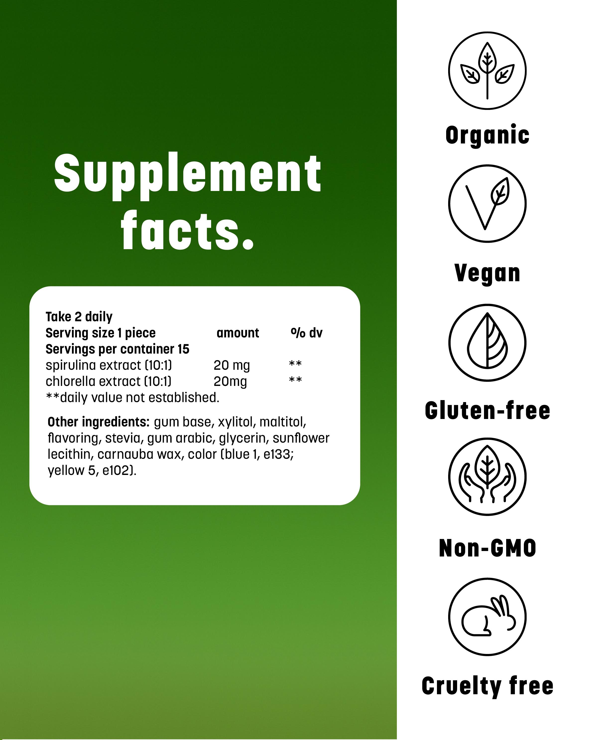 Clooudie SuperGreen Chewing Gum, Matcha Flavor, 30 Gum, Natural Detox Support, Immune Defense, Antioxidant Power, Dietary Supplement, Sugar Free