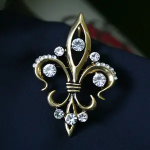 Rhinestone Antique Silver, Gold Tone  Fleur de Lis Mardi Gras Pin and Pendant with Crystals