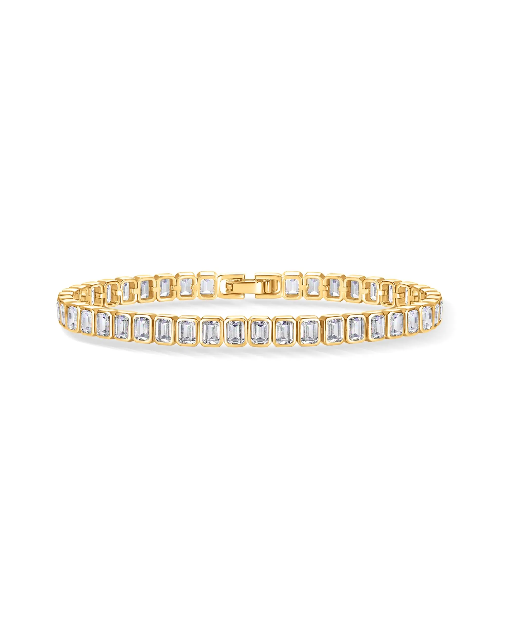 PAVOI 14K Gold Plated Emerald Cut Cubic Zirconia Classic Tennis Bracelet for Women, Sizes 6 Inches - 7.5 Inches PAVOI 14K Gold Plated Emerald Cut Cubic Zirconia Classic Tennis Bracelet for Women, Sizes 6 Inches - 7.5 Inches