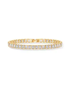 PAVOI 14K Gold Plated Emerald Cut Cubic Zirconia Classic Tennis Bracelet for Women, Sizes 6 Inches - 7.5 Inches