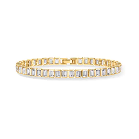 PAVOI 14K Gold Plated Emerald Cut Cubic Zirconia Classic Tennis Bracelet for Women, Sizes 6 Inches - 7.5 Inches
