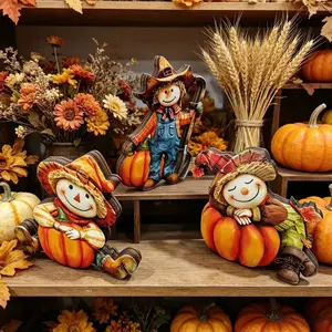3 Piece Autumn Harvest Haystacks & Pumpkins Thanksgiving Wooden Table Centerpiece Decor, Perfect for Fall Gifts, Home Office Decoration, Party Supplies