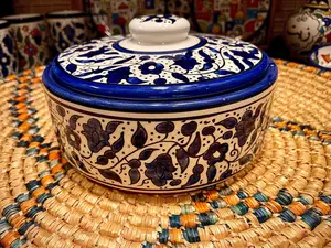 Palestinian Ceramic Pottery || Container, Canister wi Th Lid || Large Size Handmade in Palestine