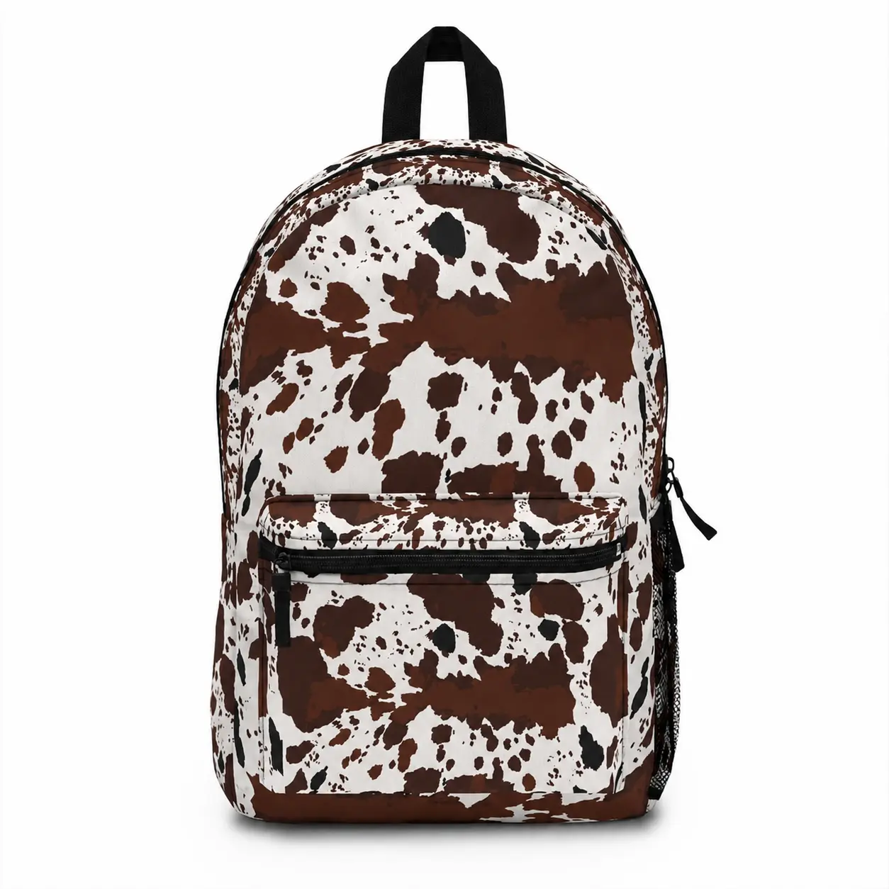 Western Cow Print Backpack, Brown Cowhide School Backpack, Farmhouse Travel Backpack, Rustic Ranch Daypack, Country Style Bookbag, Unisex Laptop Backpack