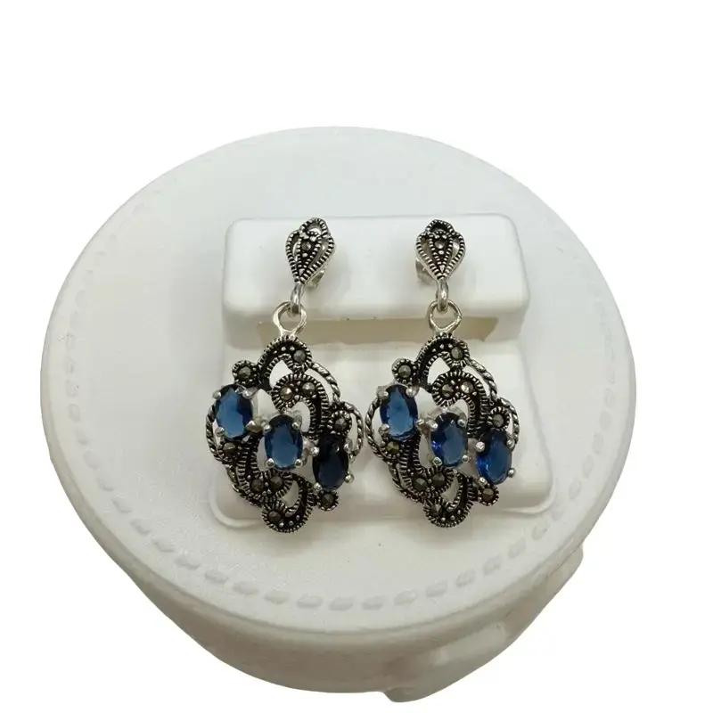 925 sterling silver high quality earrings vintage cubic zirconia and grey tanzanite (( aretes de plata Mexicana Alta calidad piedras de zirconia y tanzanitas grises