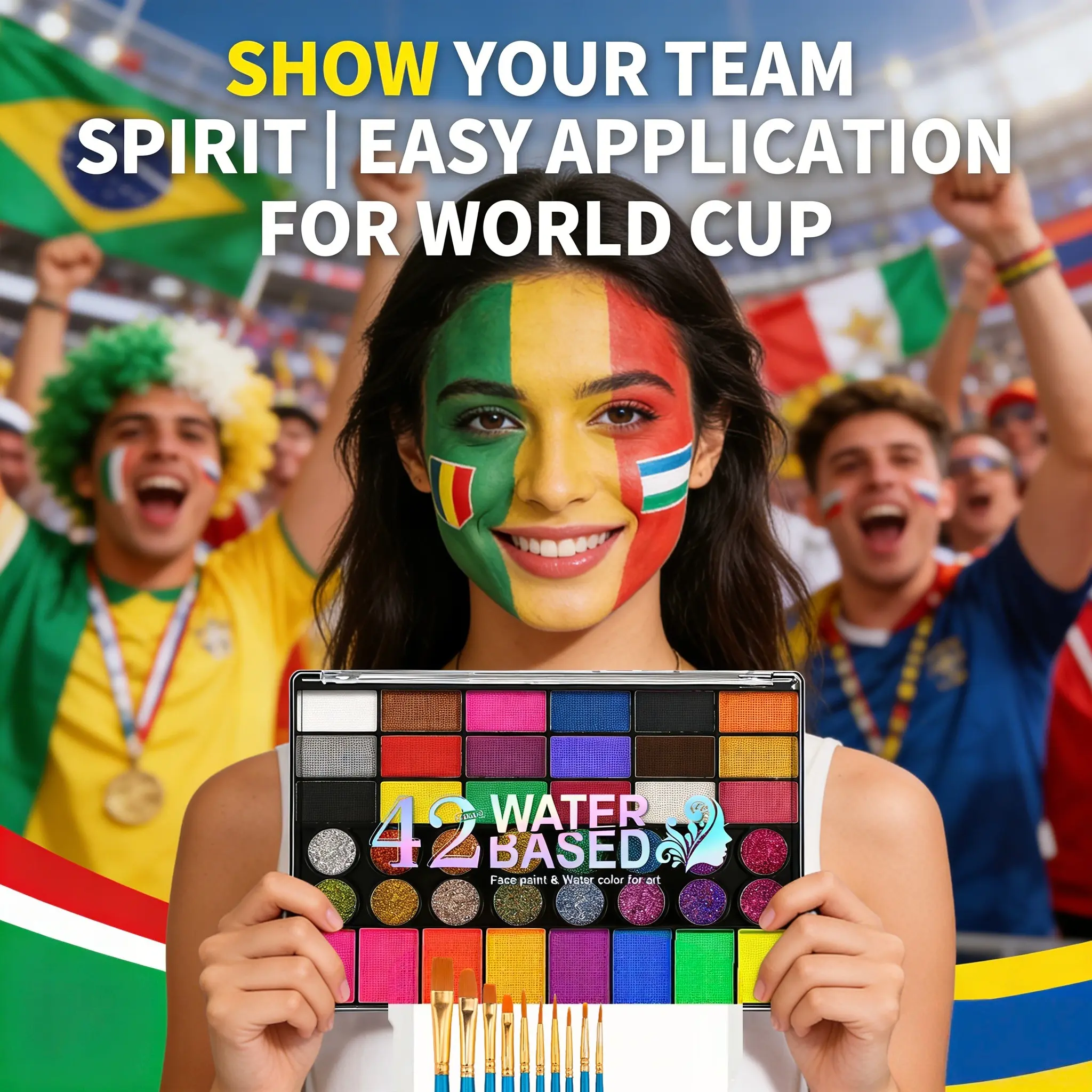 Veronni42 Water-Soluble Oil Paint Set with 10 Blue Brushes, Easy to Use, Safe and Skin-Friendly, Quick Team Makeup, Face Body Cosmetic, Perfect for Watching Sports, Cosplay Events, Makeup Products, Beauty Products