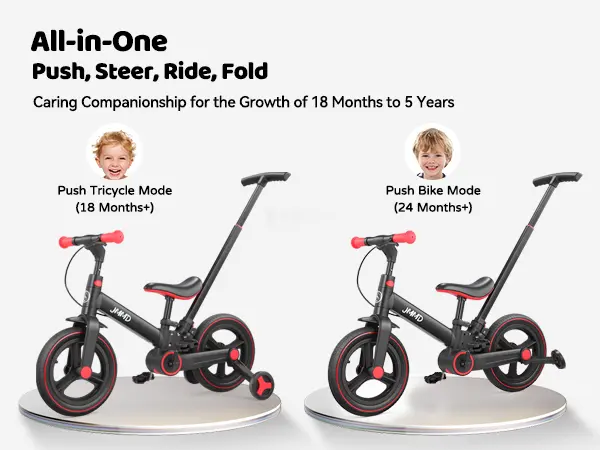 Product Introduction of 【ChristmasGifts】JMMD Multi-Functional 6-in-1 Toddler Bike for 18-60M Baby Balance Bike with Training Wheels, Pedals & Push Handle | Ride-On Toy with Brakes & Kickstand | First Birthday Gift for Baby Boys & Girls 6