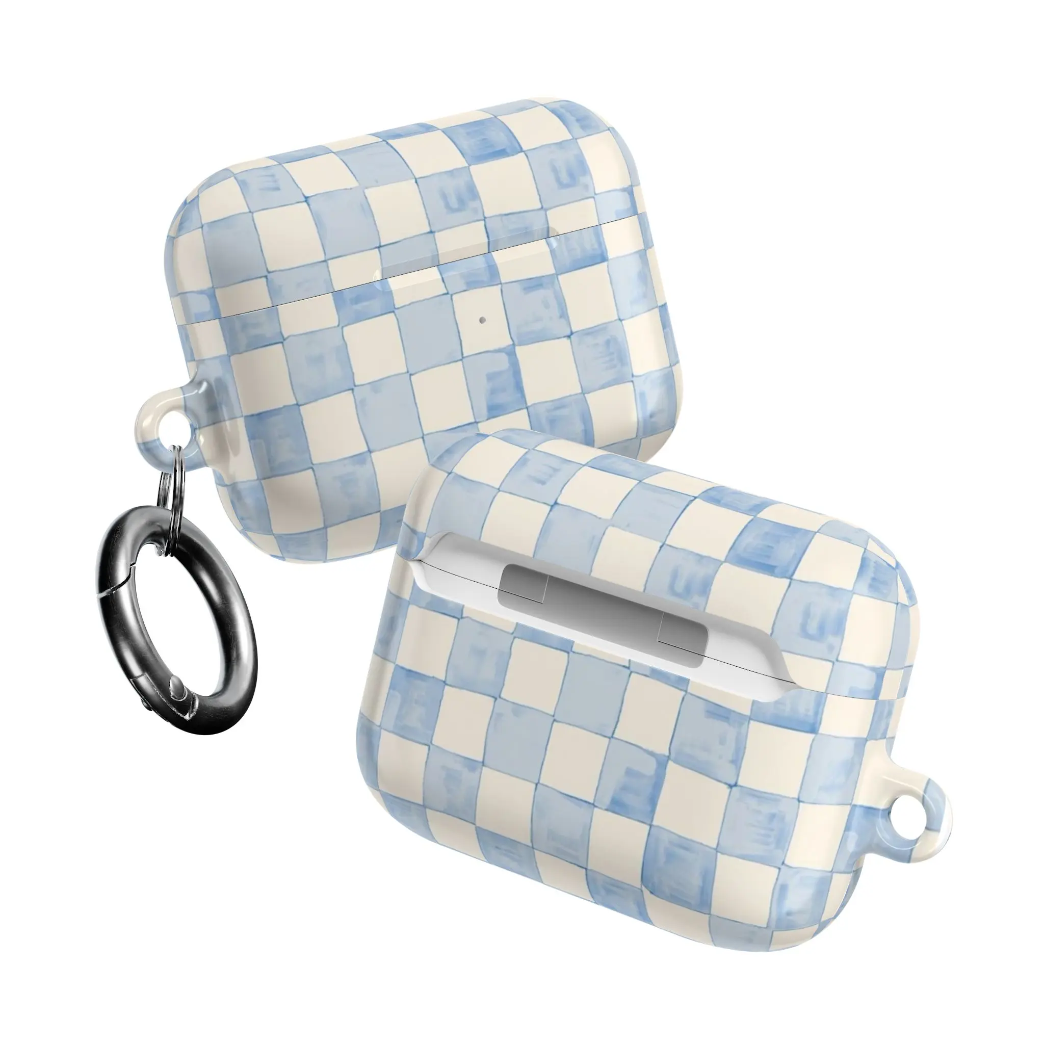 Blue Checkerboard AirPods Pro Case – Cute Pastel Plaid Protective Cover, Soft Blue & Cream Aesthetic AirPod Case
