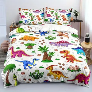 Dinosaur Jungle Adventure Bedding Set, 3-Piece Includes Duvet Cover & Pillowcases, Perfect for Kids' Room Decor, Birthday Party Decoration