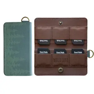 Pinetree SD Card Holder with 6-Slots | PU Leather, Camera Accessory, Travel Case w/ D-Ring