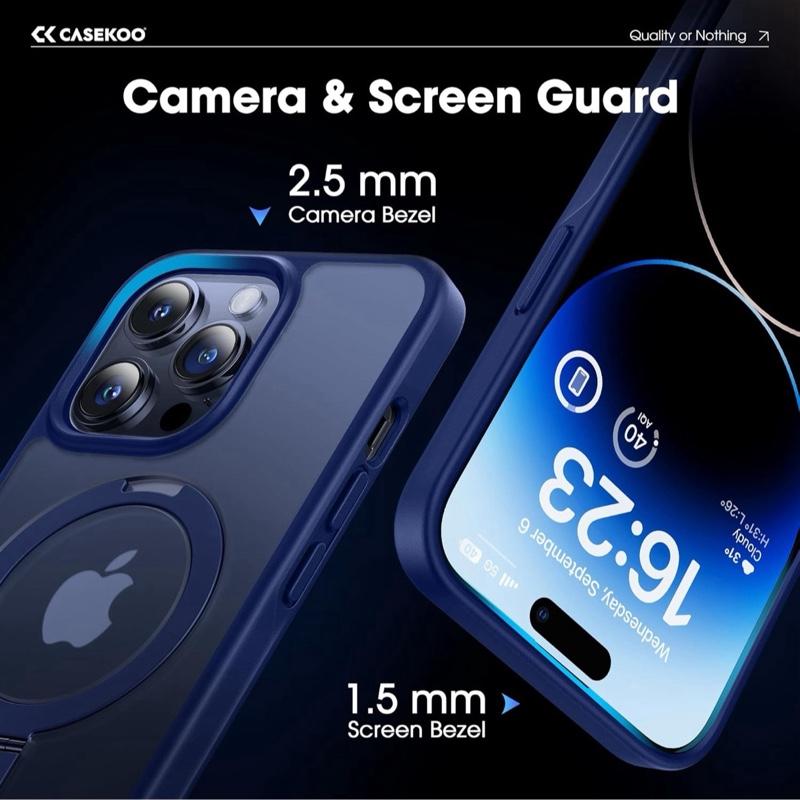 CASEKOO Blue Protective Cover for iPhone 14 Pro Max with Magnetic Invisible Stand & Military Drop Protection Compatible with MagSafe Shockproof Slim Translucent Matte Promax Case 6.7 Inch