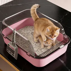 Pink cat litter box, semi-closed structure to control taste, grid sand leakage design, a good cleaning helper for the shit shoveling officer, Kitten litter box