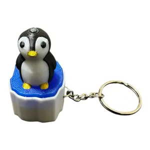 Penguin Clicker Keychain - Cute 3D Printed Fidget Toy Iceberg Switch Popper Arctic Animal Gift for Kids & Adult Round Everyday Split Ring Plastic Basic No Warning Applicable