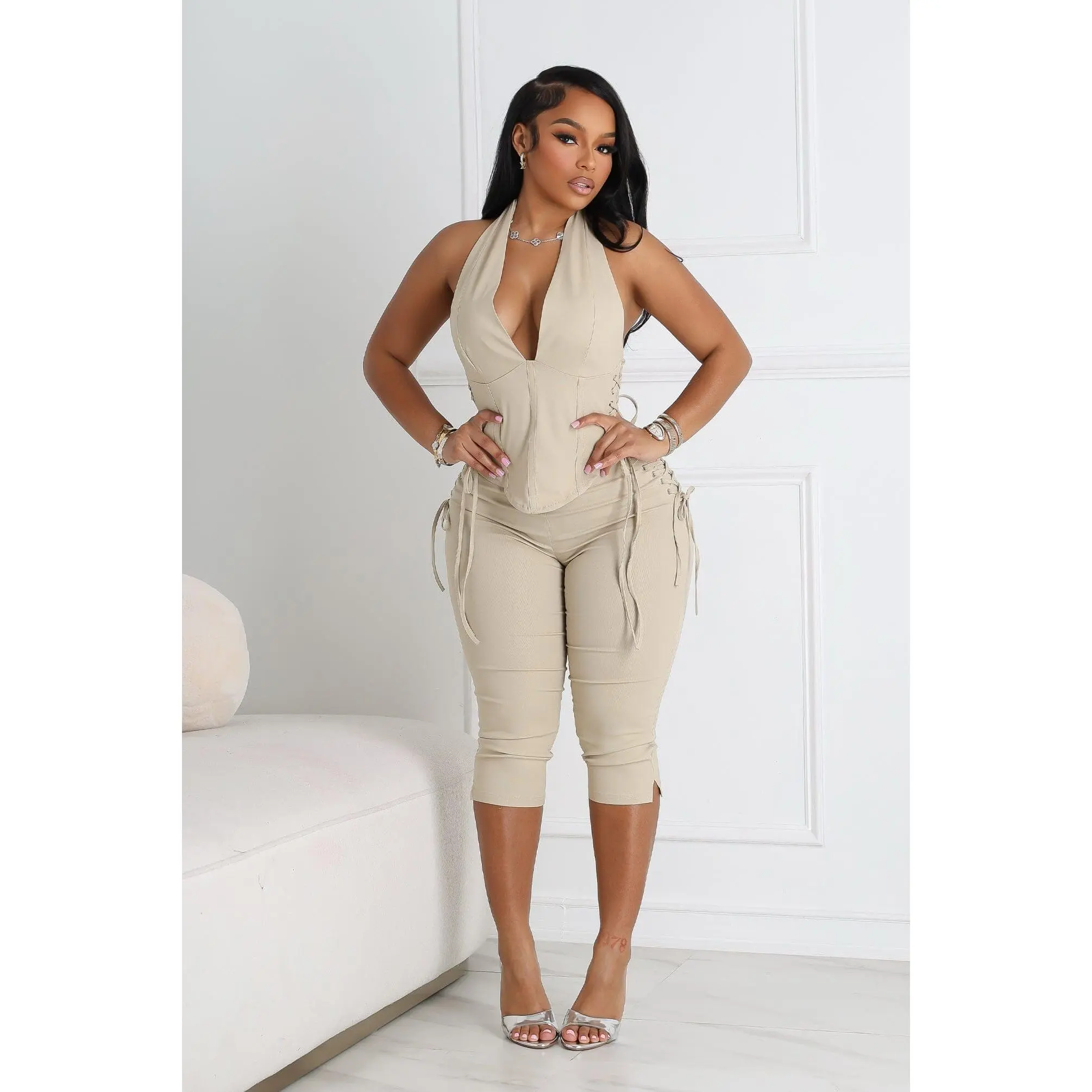 Kona Poplin Lace Up Capri Pants