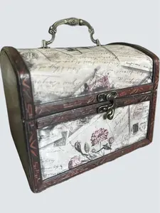 Vintage Wood Jewelry Trunk - Antique Decorative Storage Box with Room Organiser