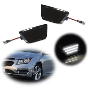 2pcs For 2011 2012 2013 2014 2015 Chevy Cruze Smoked Lens White LED Front Bumper Side Marker lamps Lights, Replace OEM 42334145, GM2551198, 42334144, GM2550198