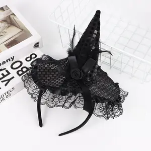 Halloween Lace Trim Witch Hat Headband, Kids Stage Hair Accessory, Halloween Party Costume Decoration, Performance Wear, Party Accessories