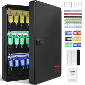 VEVOR 48-Key Cabinet, Key Safe with Combination & Key Lock, Digital Security Storage Box Steel Key Organizer with Adjustable Racks, 48 pcs Colorful Key Tags and A Record Card for School, Office, Hote