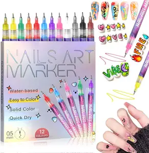 3D Nail Art Pens, 12 sticks 0.5 MM Nail Marker Pens Nail Point Graffiti Dotting Drawing Painting Liner Pen for Home Salon Quickly Diy doodle Nail Art Gifi, christmas birthday gift