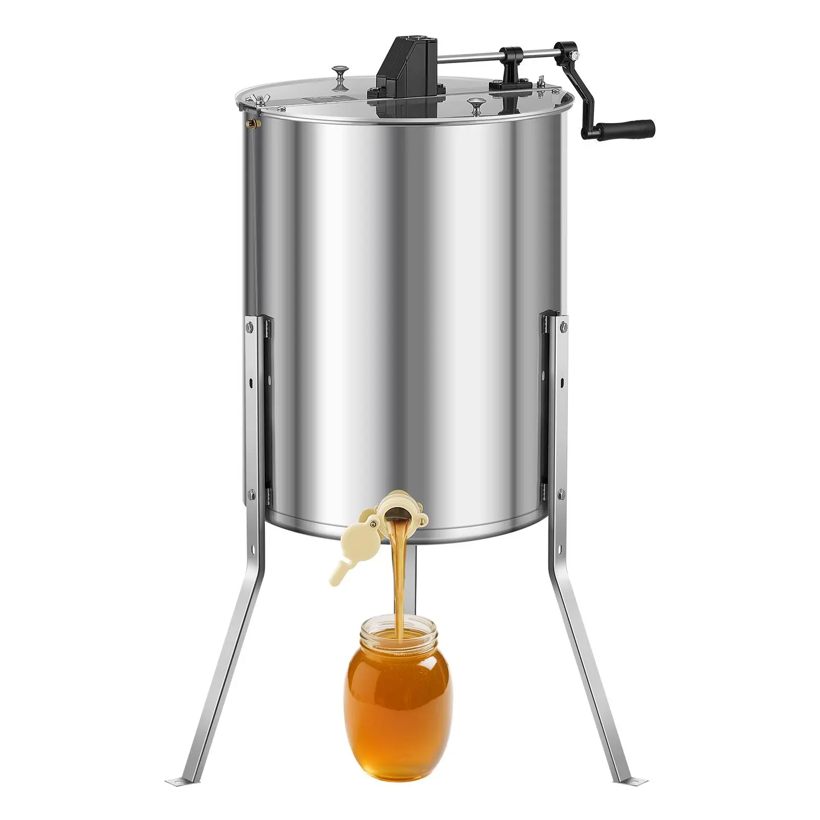 【Summerfinds】VEVOR Food-Grade SS Honey Extractor, 4/8-Frame Effortless Manual Spinner with Transparent Lid, 11.81-14.96 Inches Drum, Triangular Base & Adjustable Legs, Beekeeping Extraction Equipment, 11.81 To 14.96 Inches