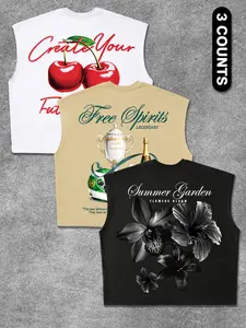 Men's 3-Pack Tank Tops: Featuring a cropped, wide-shoulder cut with simple graphic prints—perfect for summer outdoor activities and versatile enough for everyday wear.