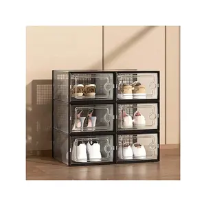 A6 Thick Transparent Shoe Boxes With Lids, Foldable And Stackable Shoe Racks For Free Combination, Plastic Sports Shoe Containers, Space Saving Storage Organizer, Used In Entrances, Bedrooms, Homes, And Dormitories