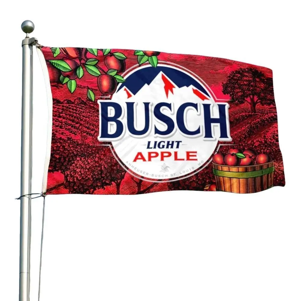 Busch Light Apple Flag Banner with Eye Holes, 3x5 Feet Man Cave Decoration, Decoration Banners, Unique Wall Decor Flag for Events and Holidays, Decorative Banner