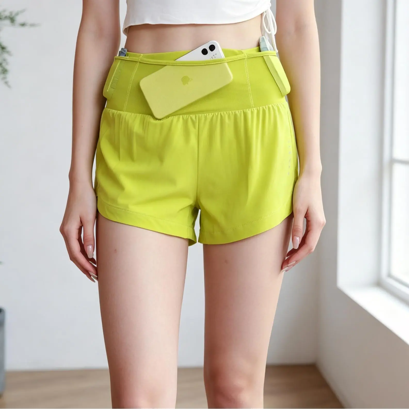 Women's High-Waisted Athletic Shorts - Butterfly Ruffle Running & Tennis 2-in-1 Quick-Dry Shorts with Pockets