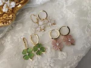 Gold Filled Jade Four Clover Earring for Women