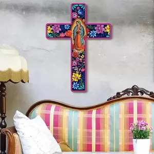 1pc Bohemian Cross Wooden Wall Art, Christmas and Easter Decoration, Colorful Flower Design Wooden Cross, Reusable Home Church Farmhouse Decoration, 12x8 inches, Wooden Cross Decorations, Farmhouse Wall Decoration | Flower Wall Art | Colorful Artwork