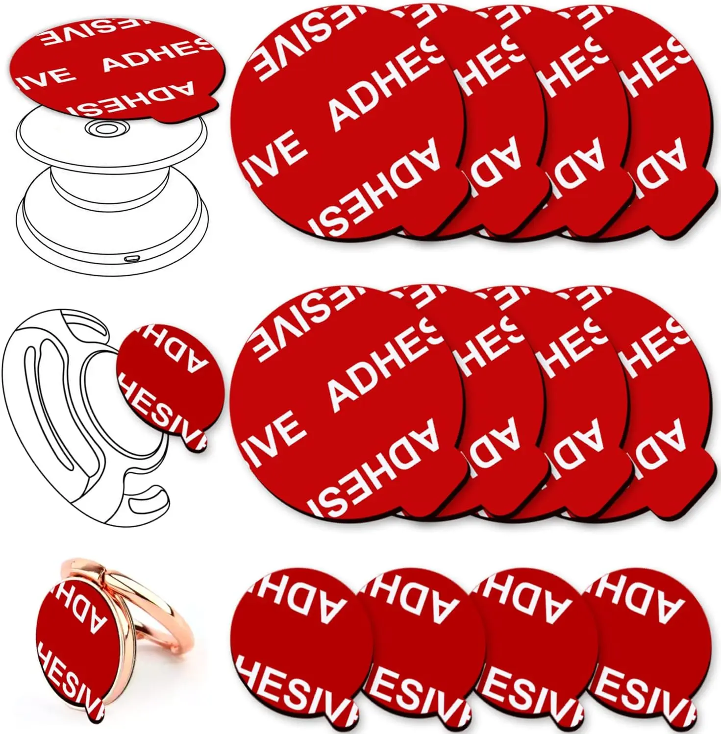 8 Pack Sticky Adhesive Compatible with Socket Base, Double-Sided Replacement Tape for Collapsible Grip & Stand , 4 count Sticker Pads for   Phone Holder