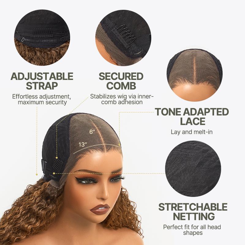 Frodio Veralux™ 13x6 HD Lace Wig Glueless Wear Go Pre-Cut Lace Wig 24” Golden Chestnut Curly Premium Fiber Wig – Full Density, Beginner Friendly TikTokShopBlackFriday