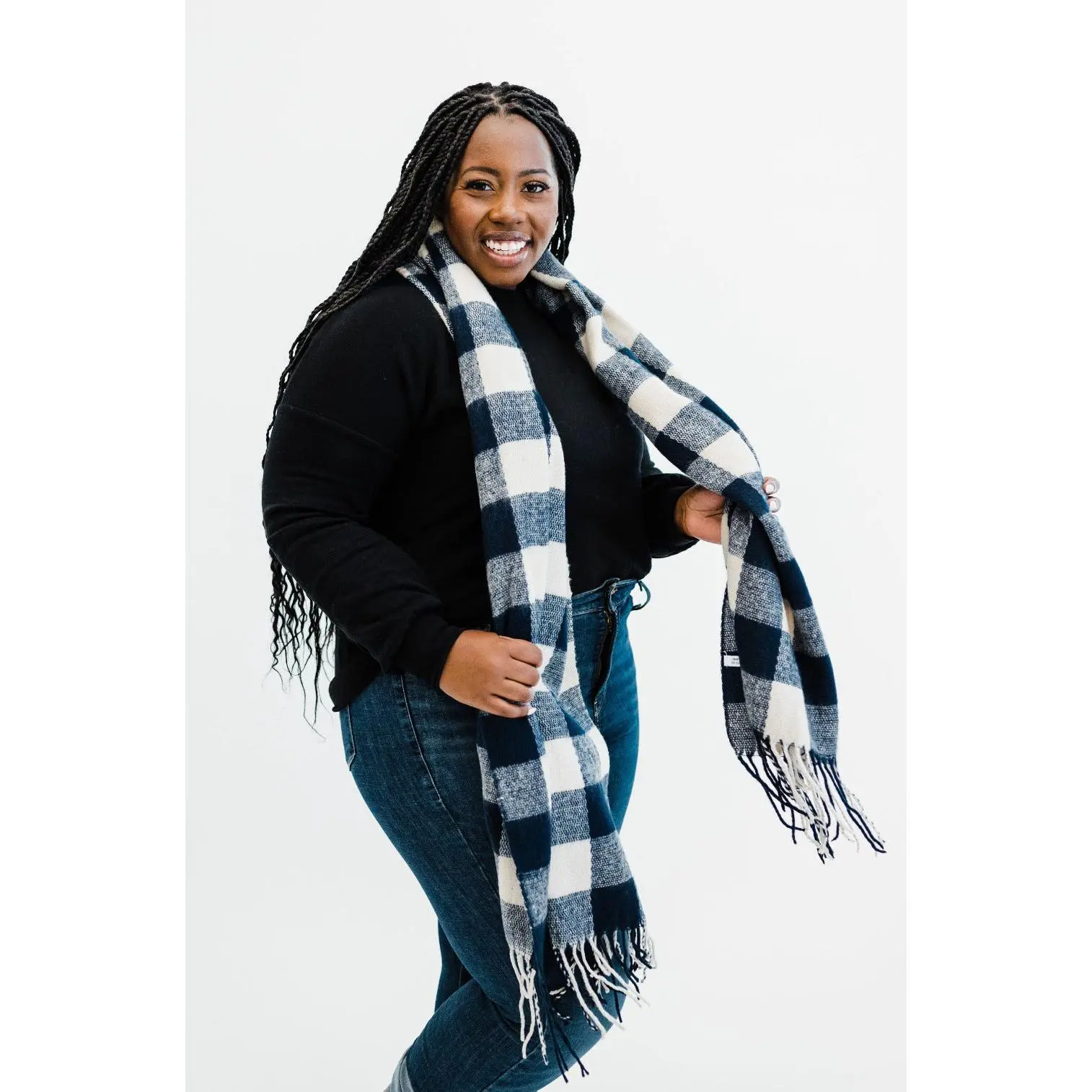 Lorelai Buffalo Check Scarf - Scarf Style, Soft Fabric, 63” W x 24” L (63x24 in), Final Sale