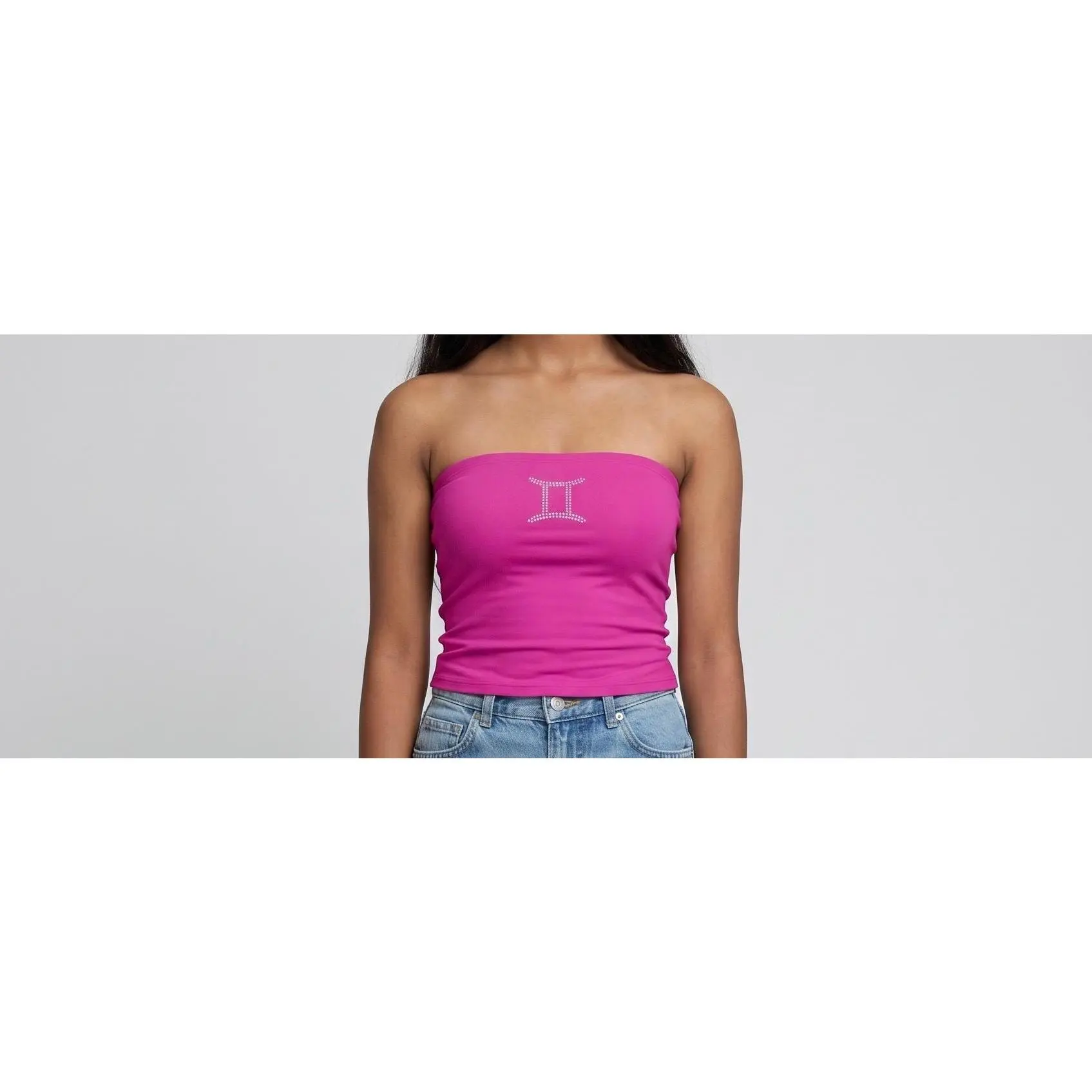 Gemini Zodiac Astrology Symbol Rhinestone Tube Top