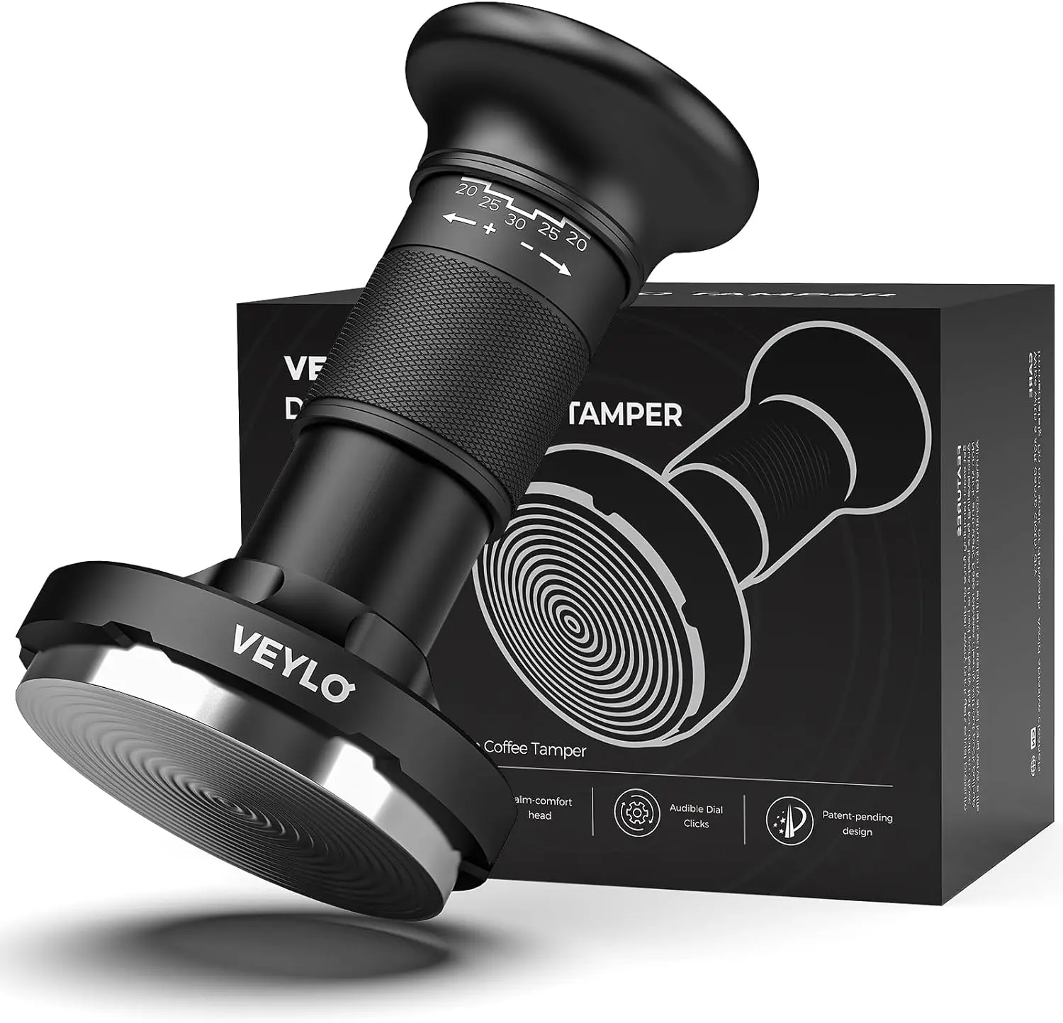 58mm Espresso Tamper (58.35mm Base), Adjustable 20-30 lb Calibrated Coffee Tamper with Audible Click Feedback, 24-Click Precision Dial, 20/25/30 lb Marks, No Spring Swap, Stainless Steel Flat Base