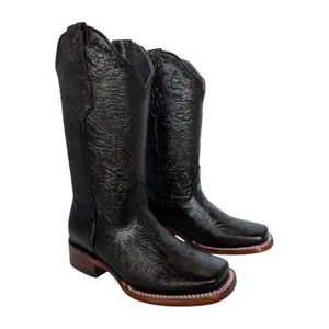 Stephy’s Boots Women Cowgirl Boots Stenciled with Square Toe Genuine Leather, Bota Dama Cincelada 100% Piel