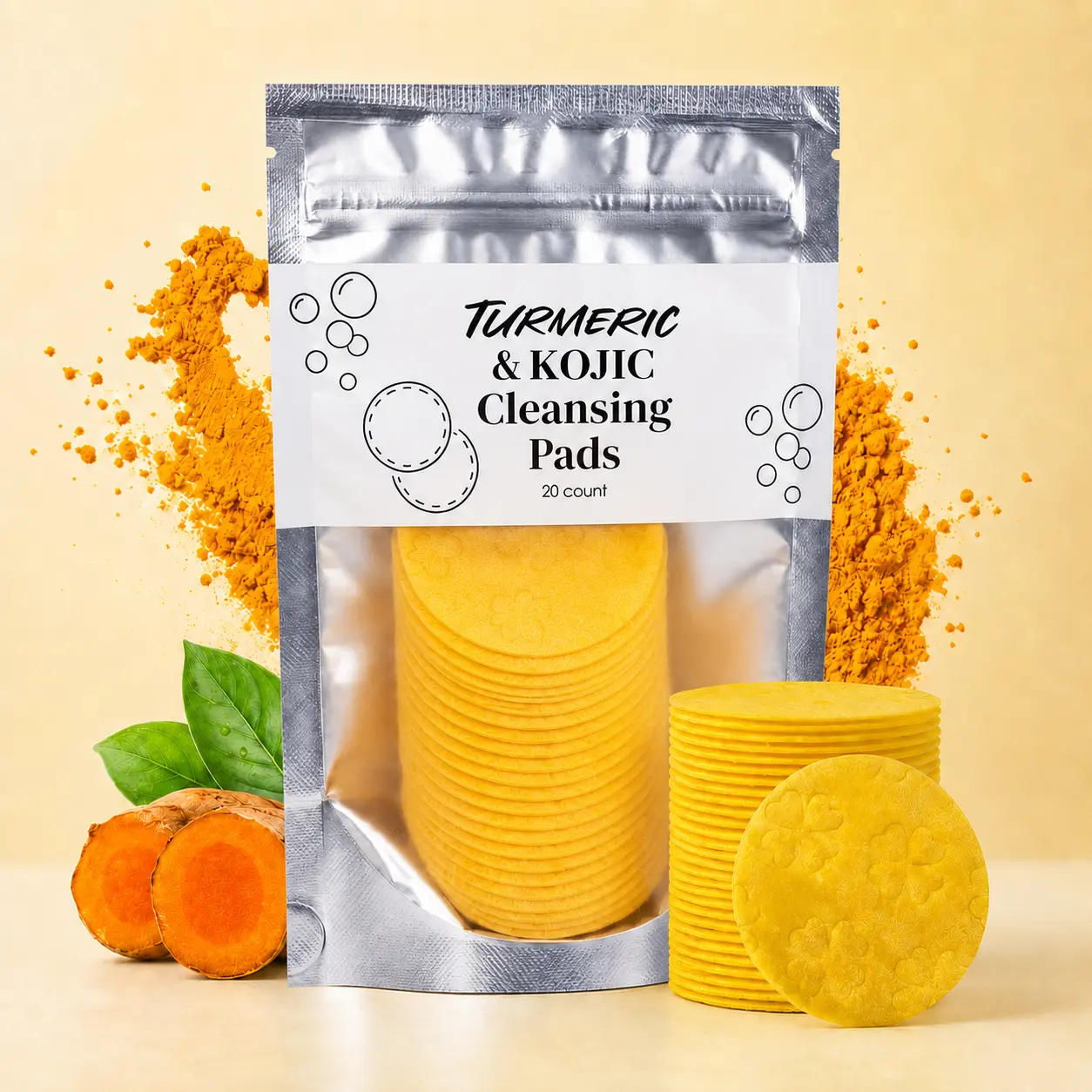Kojic Acid Turmeric Cleansing Wipe Pads Gentle Exfoliate Dark Spot Remover for Acne and Dark Spots